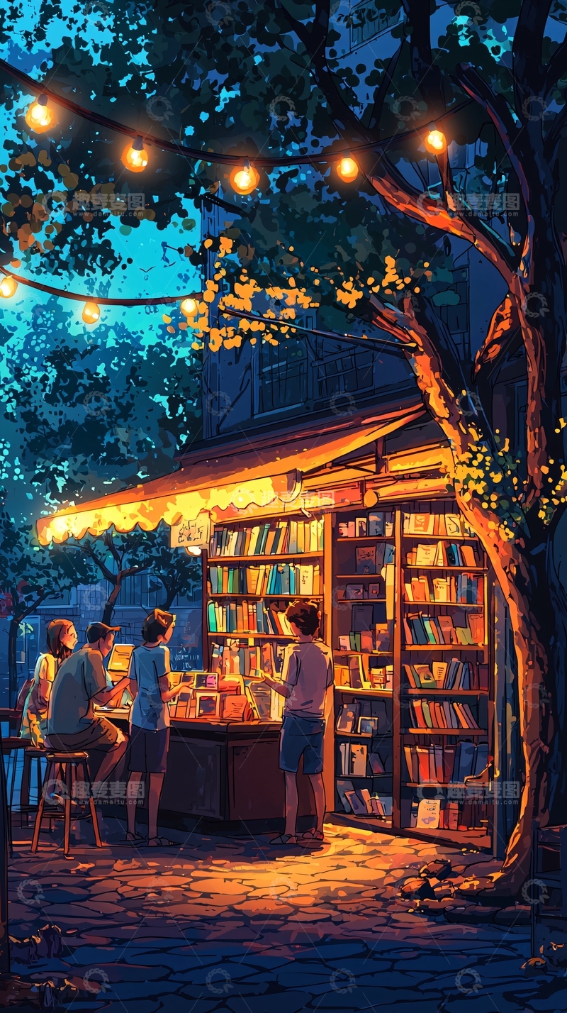 高清大图下载【趣麦麦图】夜晚书店