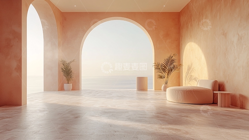 高清大图下载【趣麦麦图】极简风格拱形落地窗空间