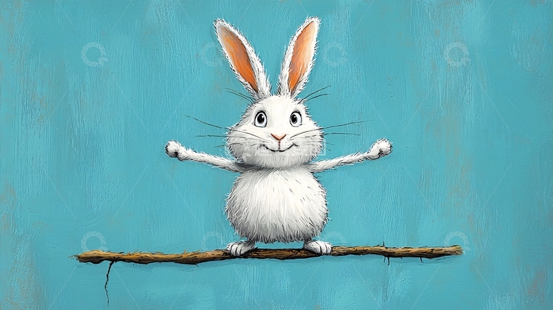 高清大图下载【趣麦麦图】可爱小白兔走钢丝