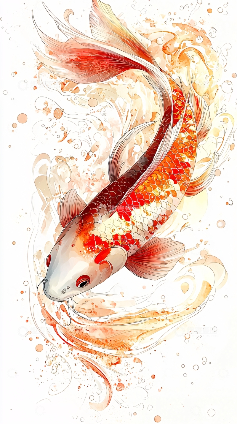 高清大图下载【趣麦麦图】锦鲤水墨风格