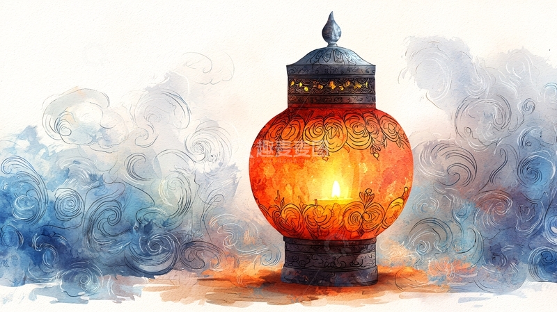 高清大图下载【趣麦麦图】复古灯笼水彩画