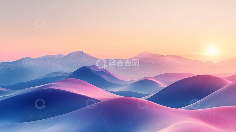 高清大图下载【趣麦麦图】梦幻般色彩的山峦日出