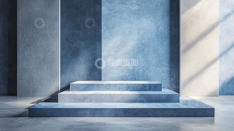 高清大图下载【趣麦麦图】蓝色背景阶梯展示台