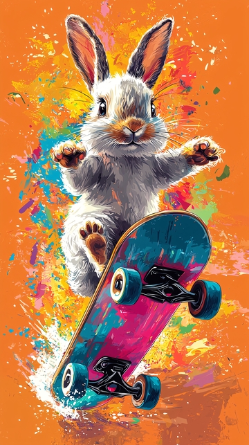 彩色兔子玩滑板