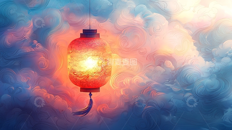 高清大图下载【趣麦麦图】红灯笼悬挂在云端