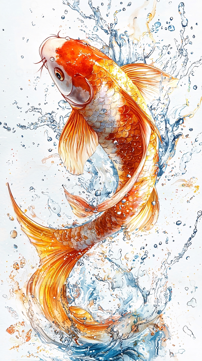 高清大图下载【趣麦麦图】跃出水面的金色锦鲤