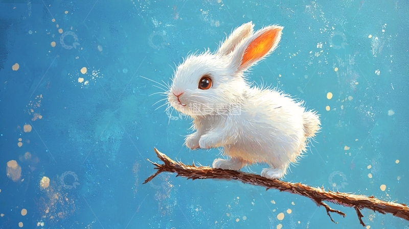 高清大图下载【趣麦麦图】蓝色背景下的小白兔