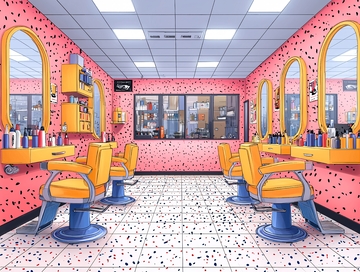 粉色系复古理发店