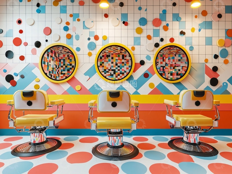 高清大图下载【趣麦麦图】彩色几何图案理发店