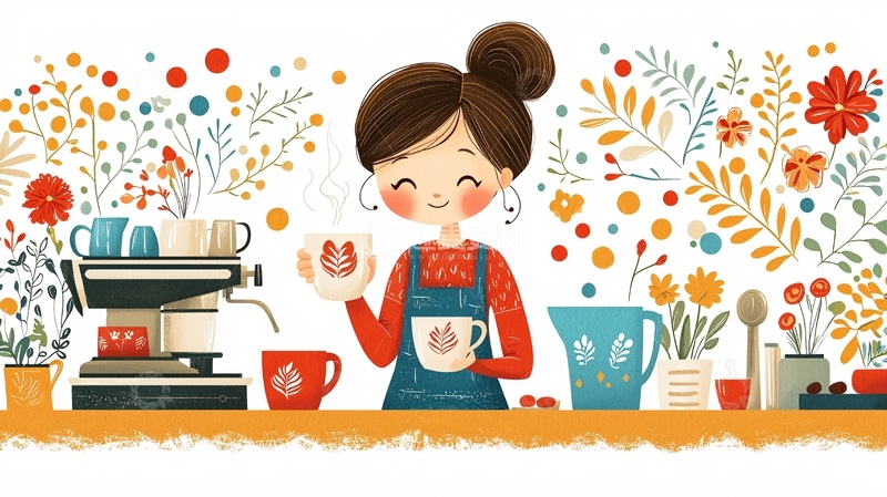 高清大图下载【趣麦麦图】卡通人物喝咖啡