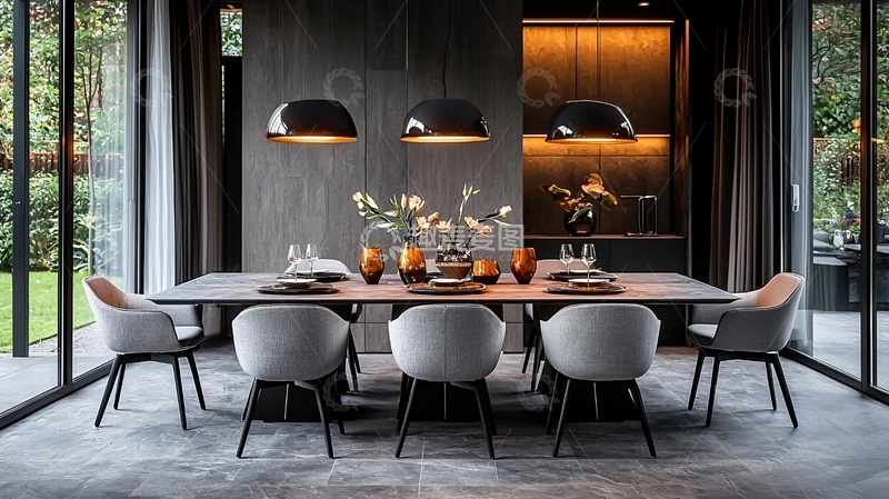 高清大图下载【趣麦麦图】现代极简灰色餐厅