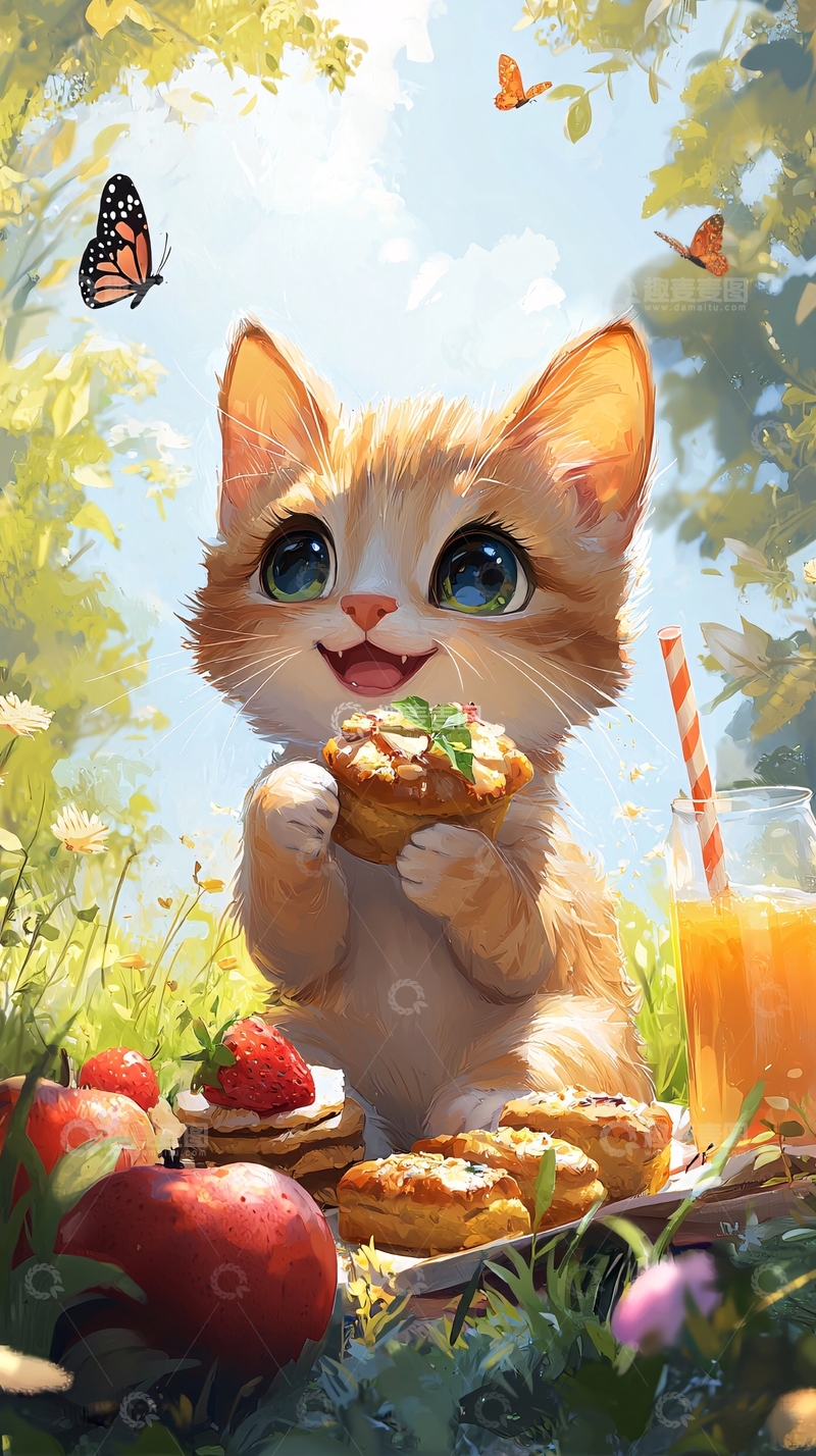高清大图下载【趣麦麦图】小猫吃点心