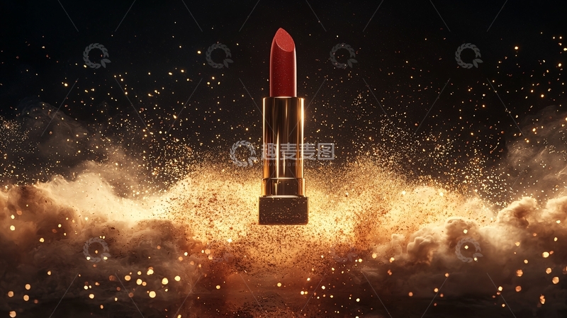 高清大图下载【趣麦麦图】红色口红在闪耀金色背景中