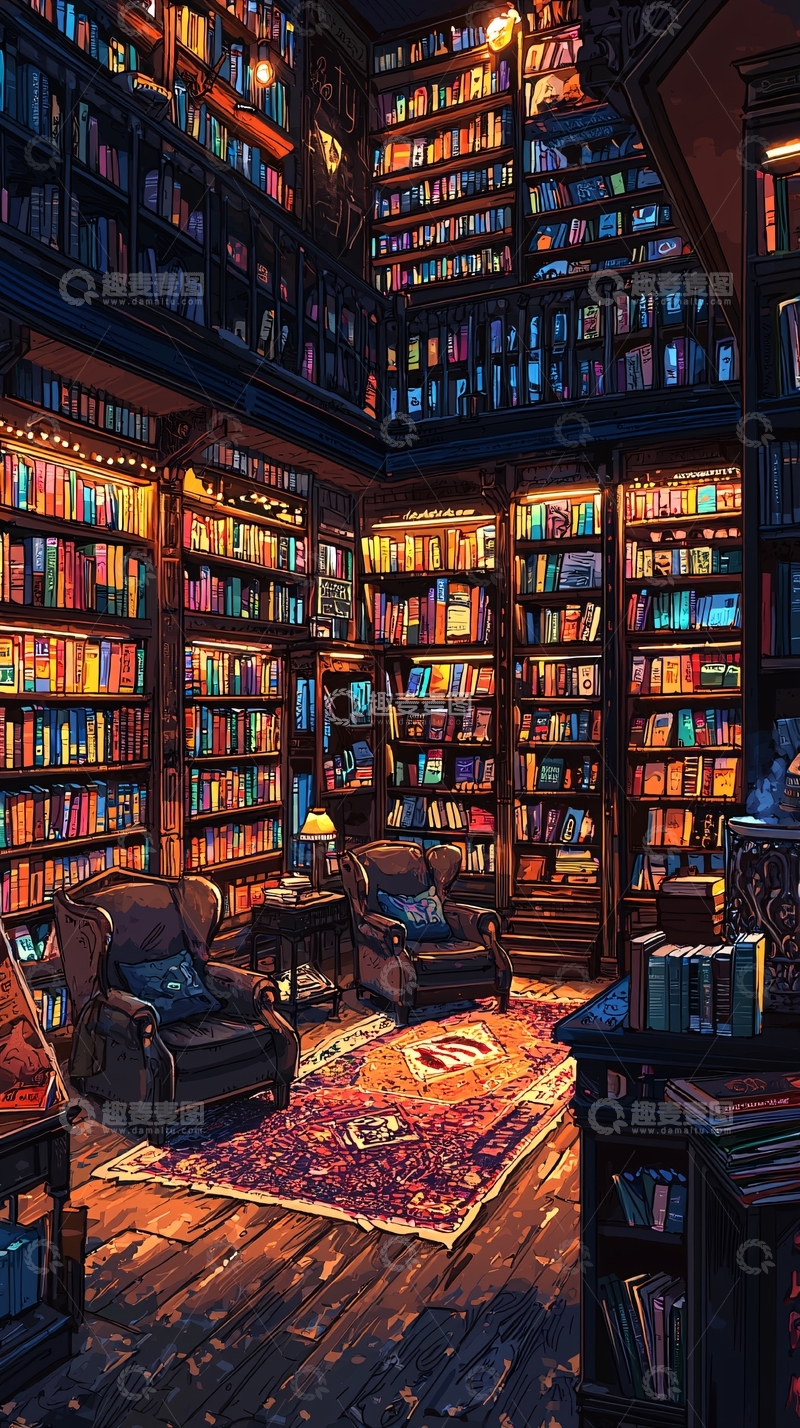 高清大图下载【趣麦麦图】复古图书馆内景图片