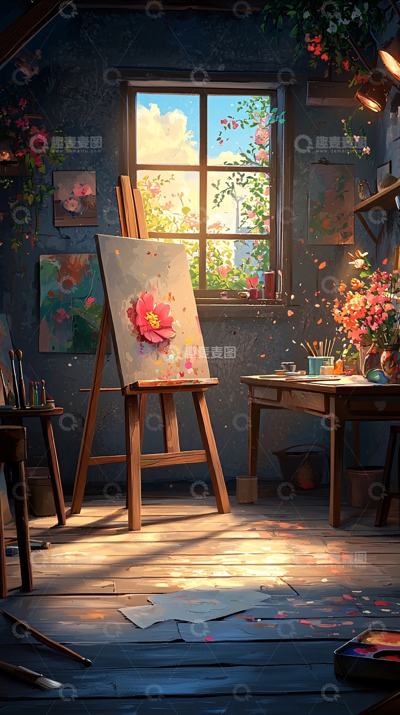 高清大图下载【趣麦麦图】阳光洒进画室