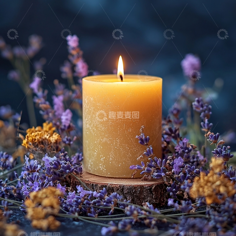 高清大图下载【趣麦麦图】燃烧的蜡烛与薰衣草