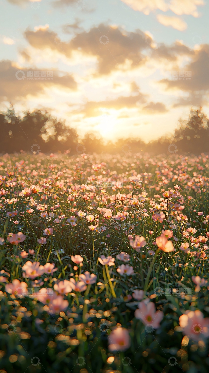 高清大图下载【趣麦麦图】日落花海