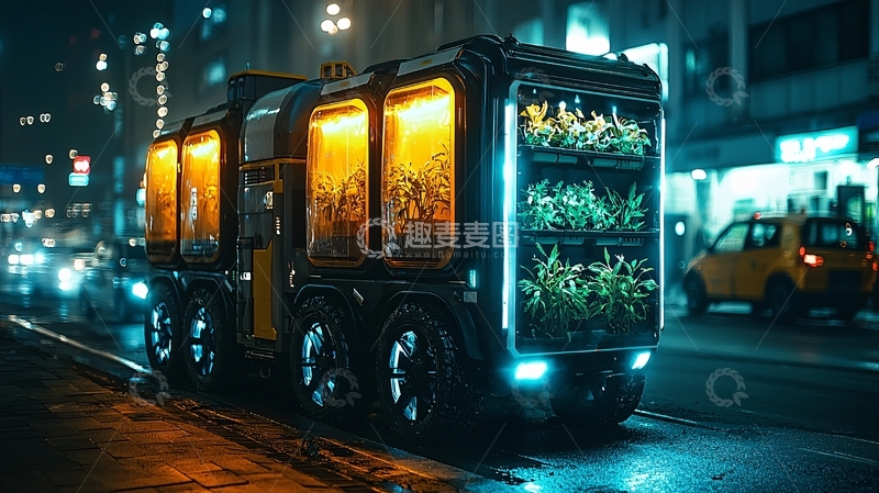 高清大图下载【趣麦麦图】夜幕下的未来派货车