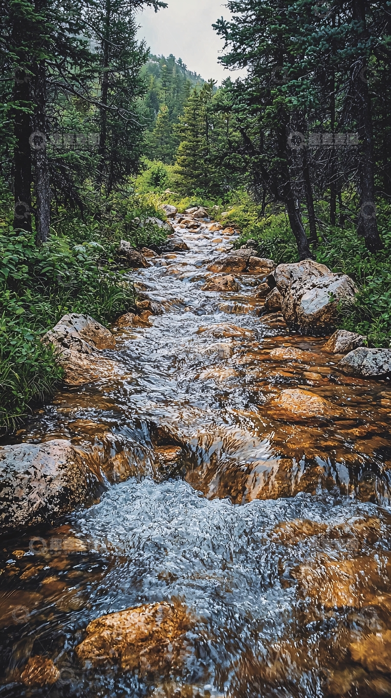 高清大图下载【趣麦麦图】森林小溪岩石路