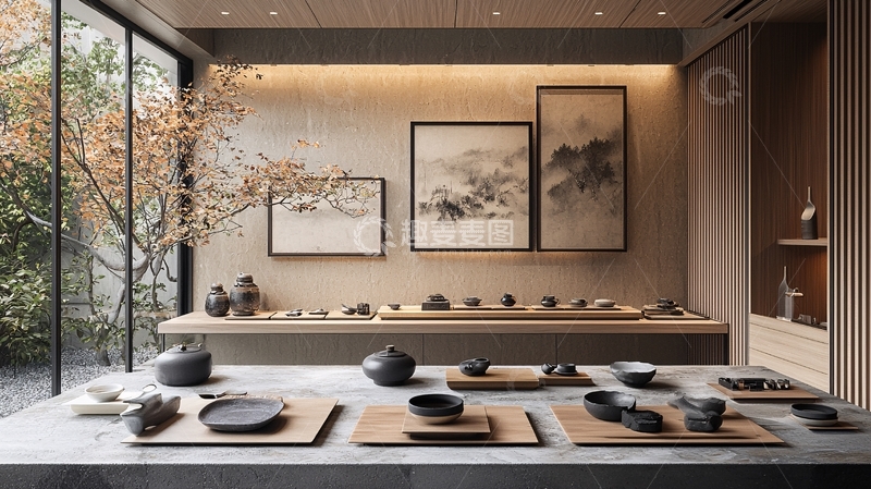 高清大图下载【趣麦麦图】极简日式茶室陈设