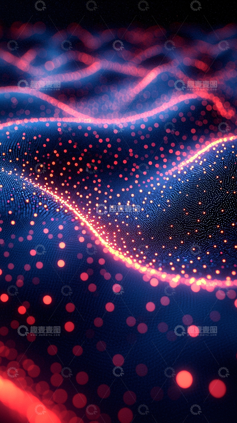 高清大图下载【趣麦麦图】抽象蓝色红色波浪粒子
