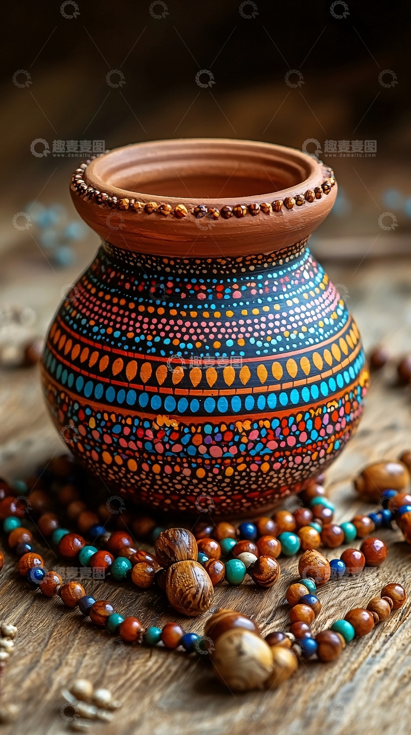 高清大图下载【趣麦麦图】彩绘陶罐