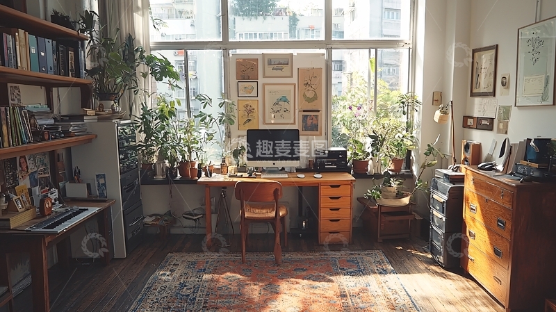 高清大图下载【趣麦麦图】阳光洒满房间的工作室