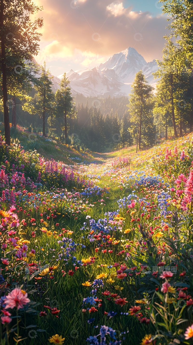 高清大图下载【趣麦麦图】鲜花盛开的山间小路