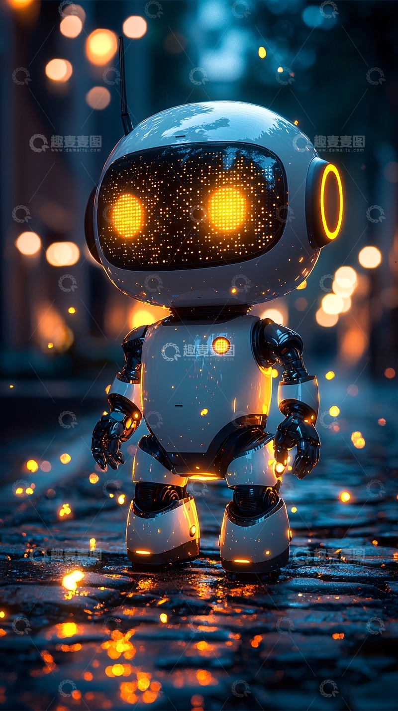 高清大图下载【趣麦麦图】小机器人夜景灯光