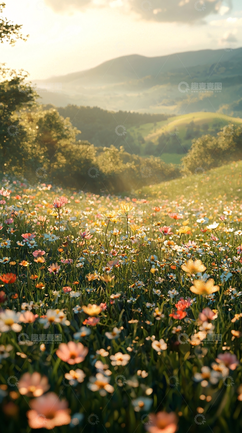高清大图下载【趣麦麦图】清晨山谷野花盛开