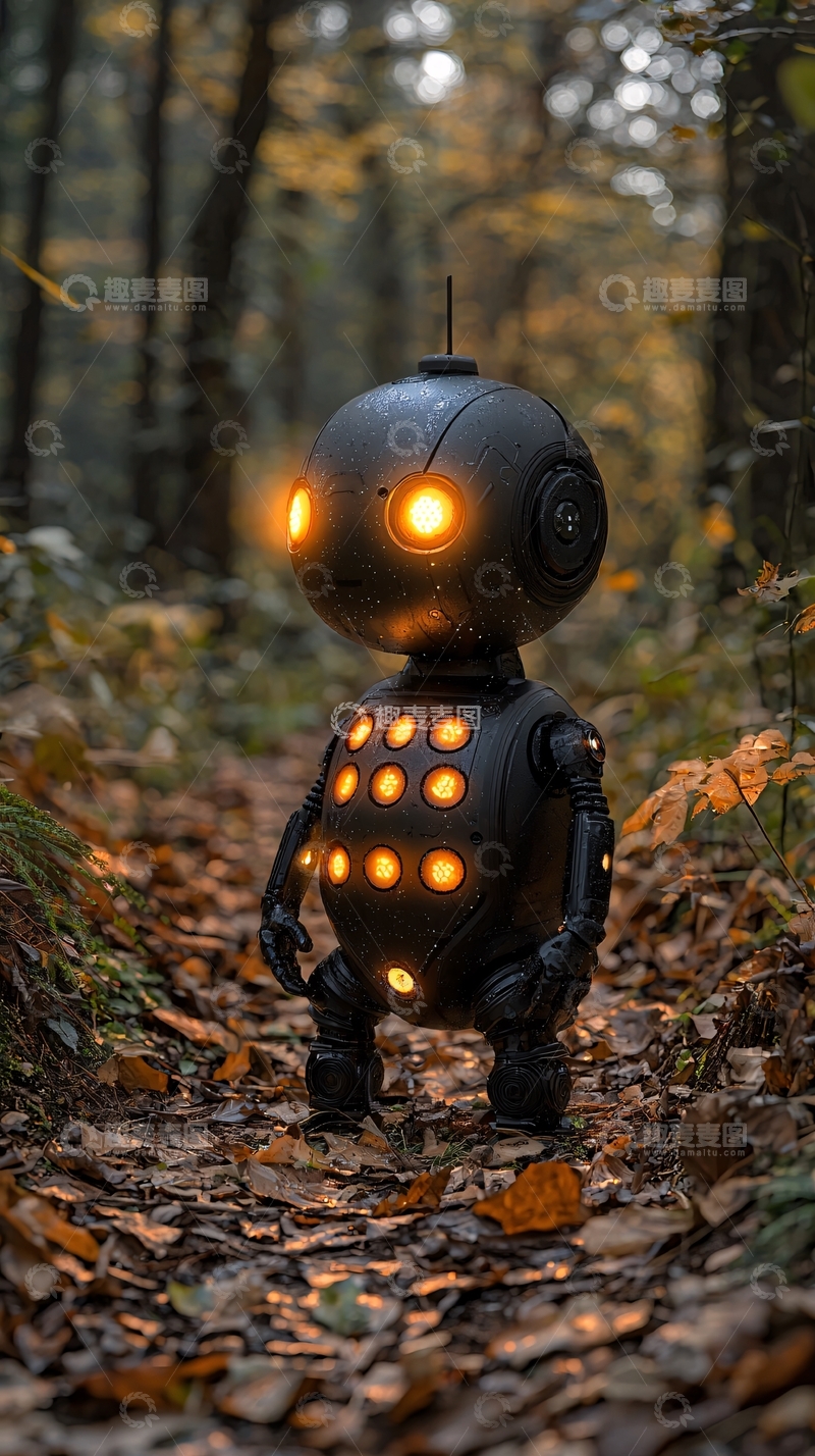 高清大图下载【趣麦麦图】森林里发光的机器人