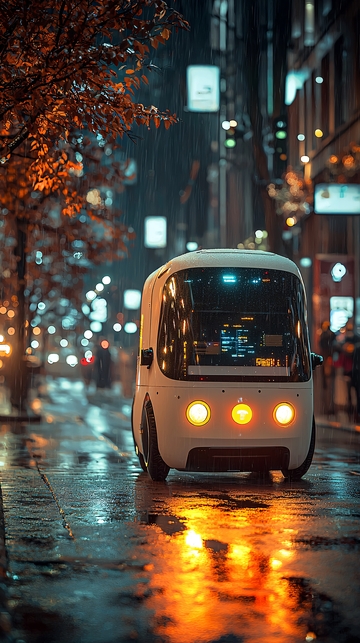 夜晚街道自动驾驶汽车