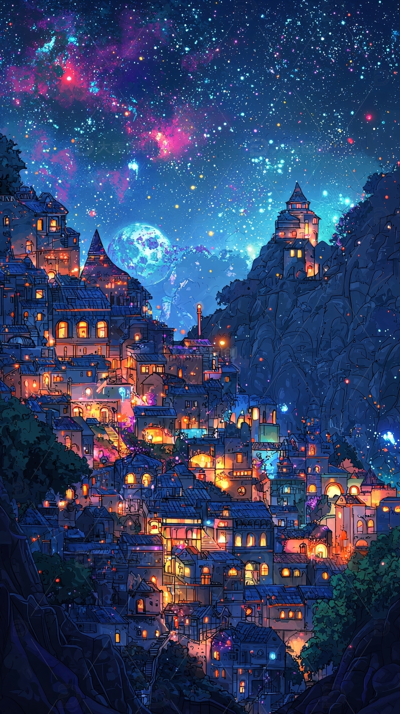 高清大图下载【趣麦麦图】梦幻山城夜景