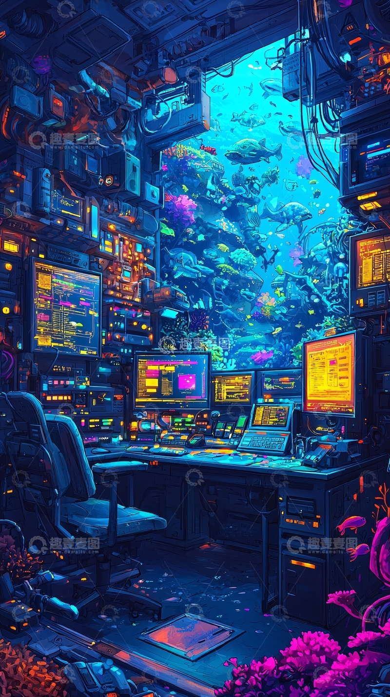 高清大图下载【趣麦麦图】未来科技感海底房间