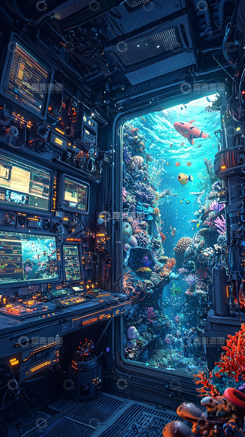 高清大图下载【趣麦麦图】未来科技感海底房间