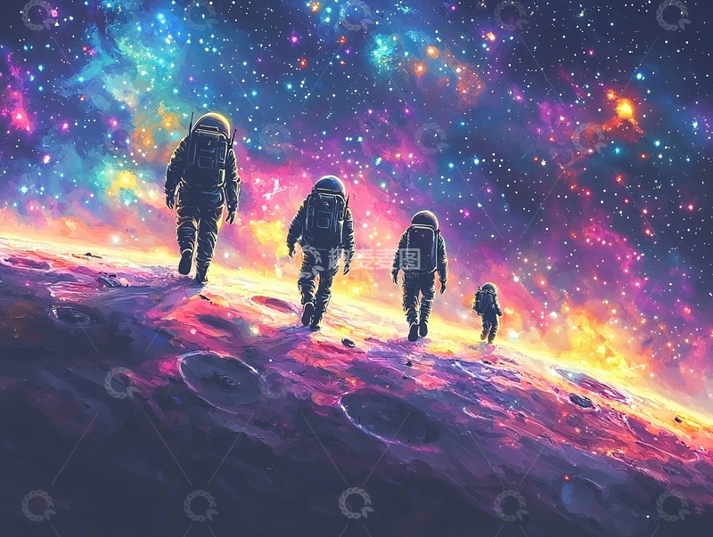 高清大图下载【趣麦麦图】宇宙星空下的宇航员剪影