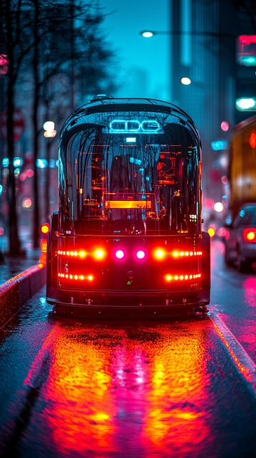 夜晚雨中自动驾驶汽车