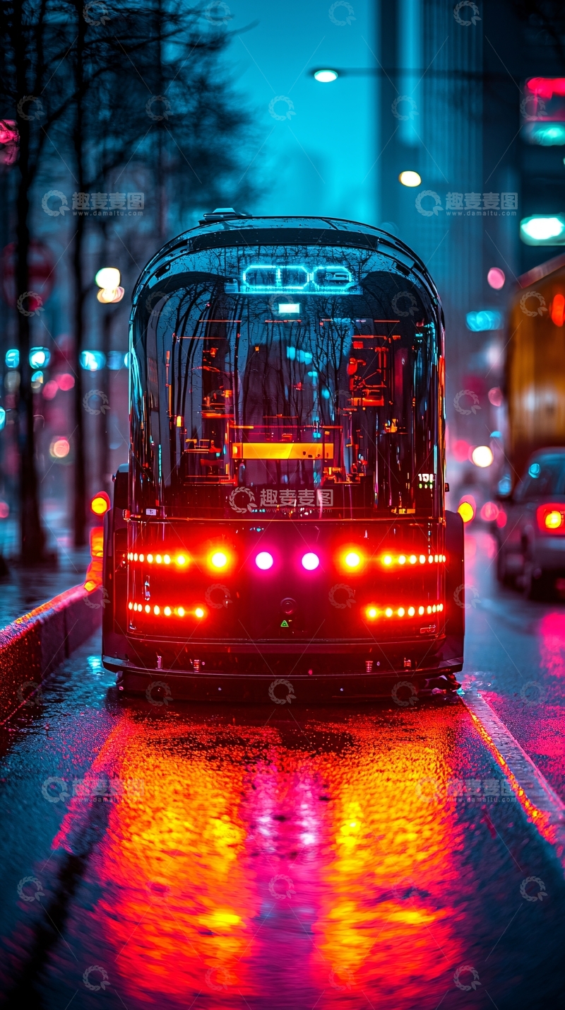高清大图下载【趣麦麦图】夜晚雨中自动驾驶汽车