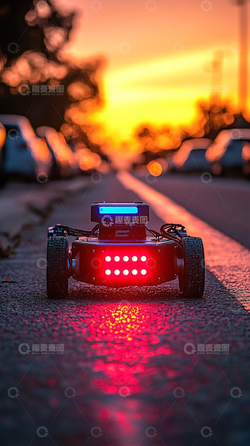 高清大图下载【趣麦麦图】夕阳下的小型机器人