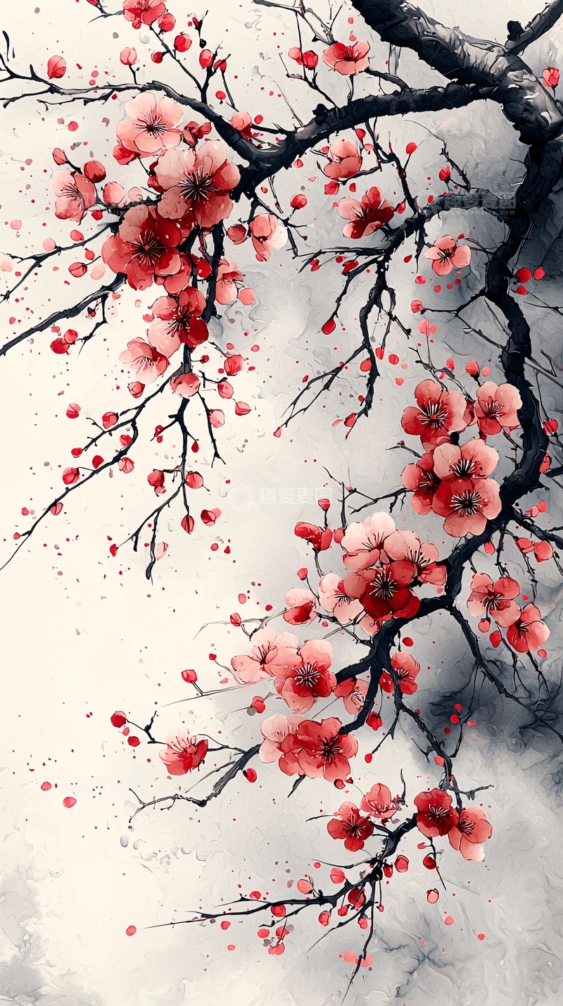 高清大图下载【趣麦麦图】红色花朵在枝头绽放