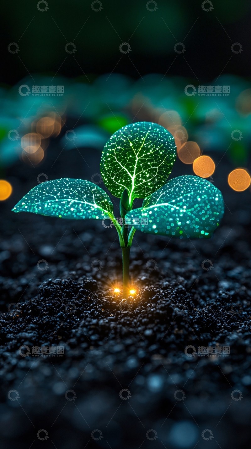 高清大图下载【趣麦麦图】黑暗中发光的幼苗