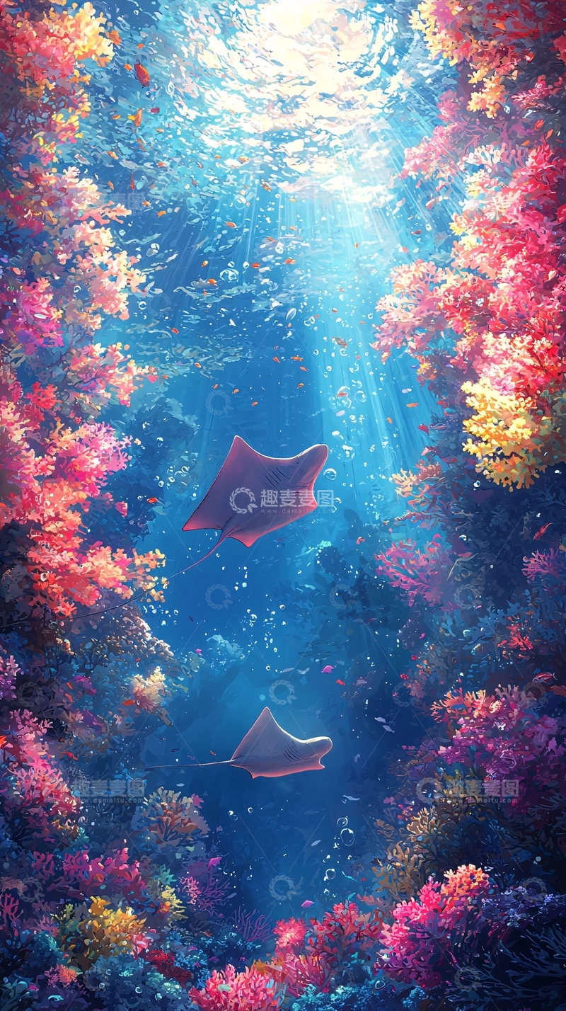 高清大图下载【趣麦麦图】阳光透过珊瑚礁