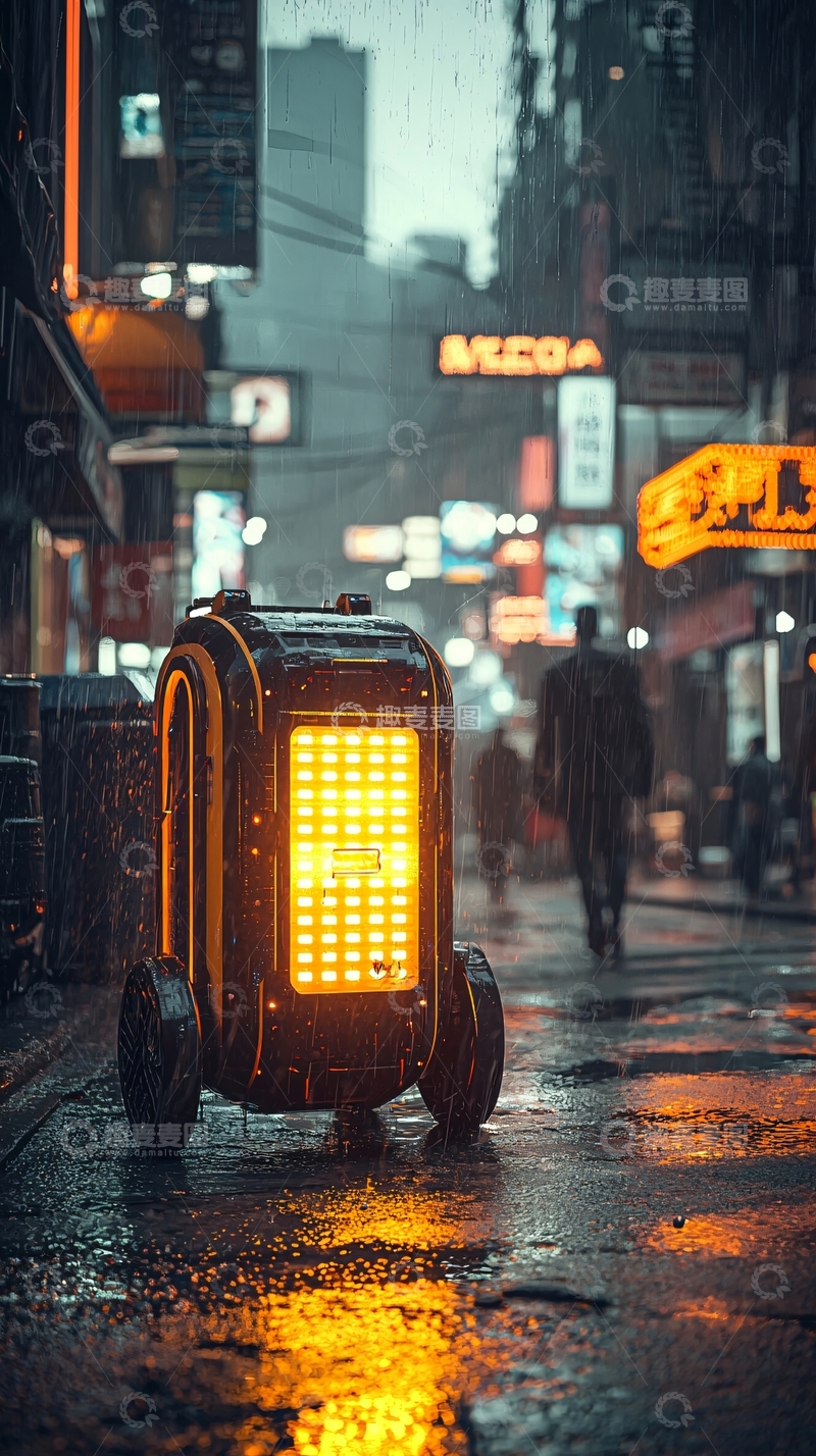 高清大图下载【趣麦麦图】雨夜街头科技感小车
