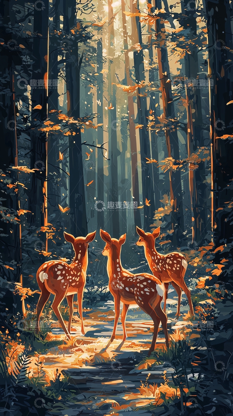 高清大图下载【趣麦麦图】阳光森林中的小鹿