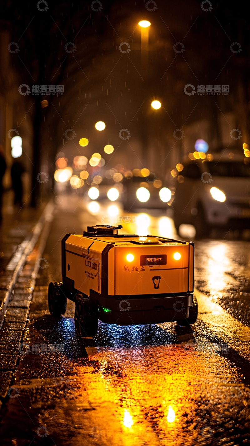 高清大图下载【趣麦麦图】夜晚街道自动驾驶小车