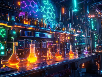 霓虹灯下的科幻实验室