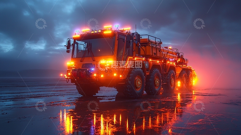 高清大图下载【趣麦麦图】橙色救援车辆夜景