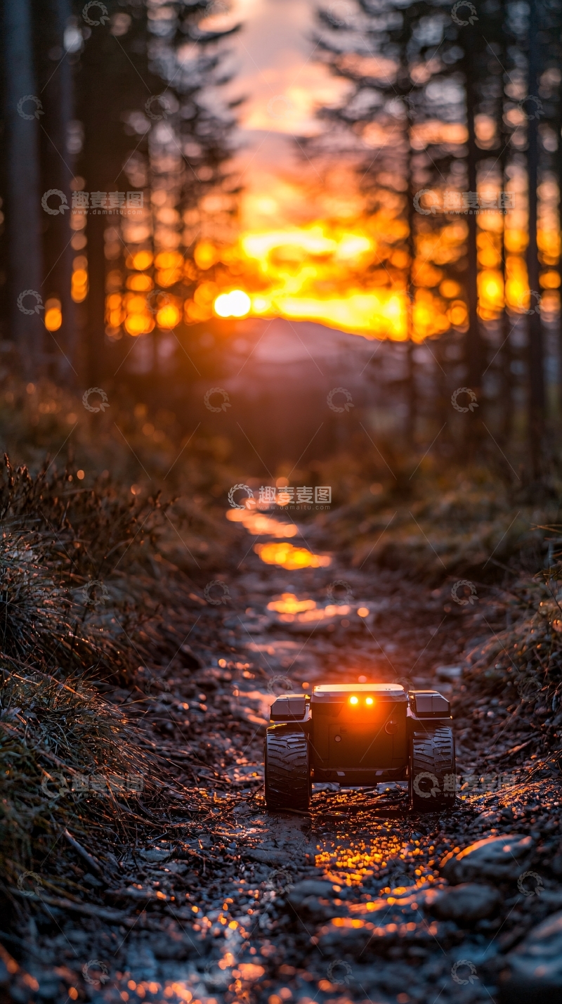 高清大图下载【趣麦麦图】森林黄昏小路机器人