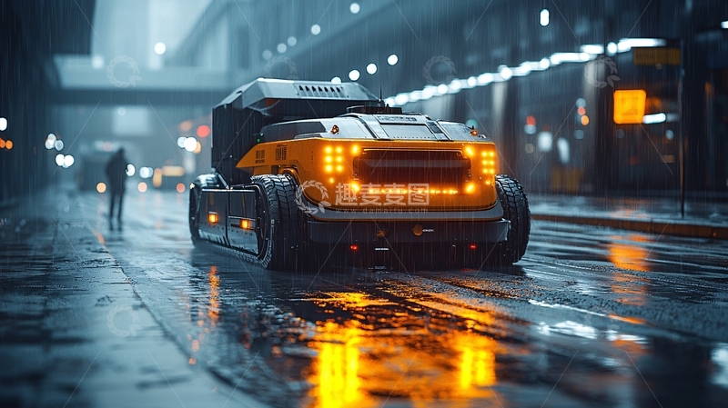 高清大图下载【趣麦麦图】未来都市雨夜卡车