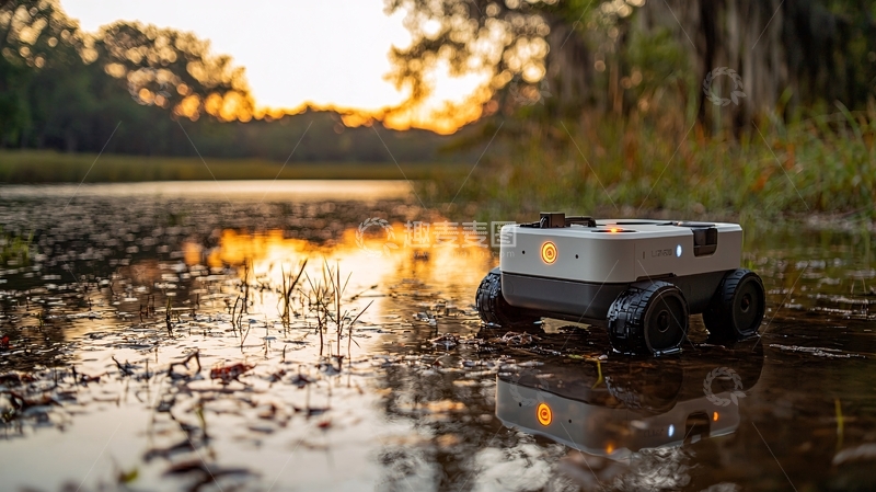高清大图下载【趣麦麦图】夕阳下的小型机器人